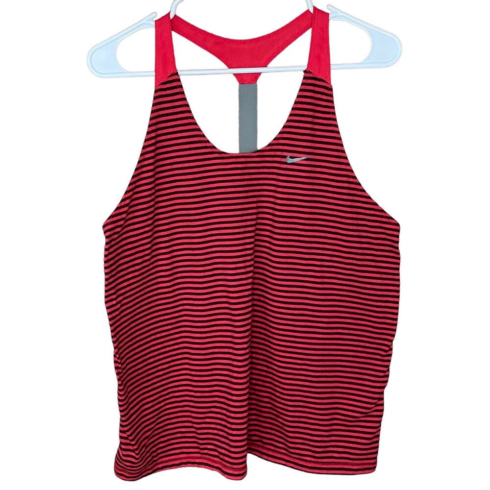 Nike Dri-Fit T-Back Tank Top Red Black Stripes SZ Large